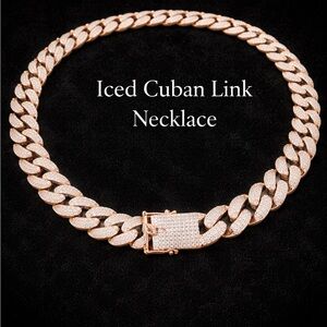 Heavy Iced Cuban Link Necklace Rose Gold Pavé Hip Hop Statement Chain 238g